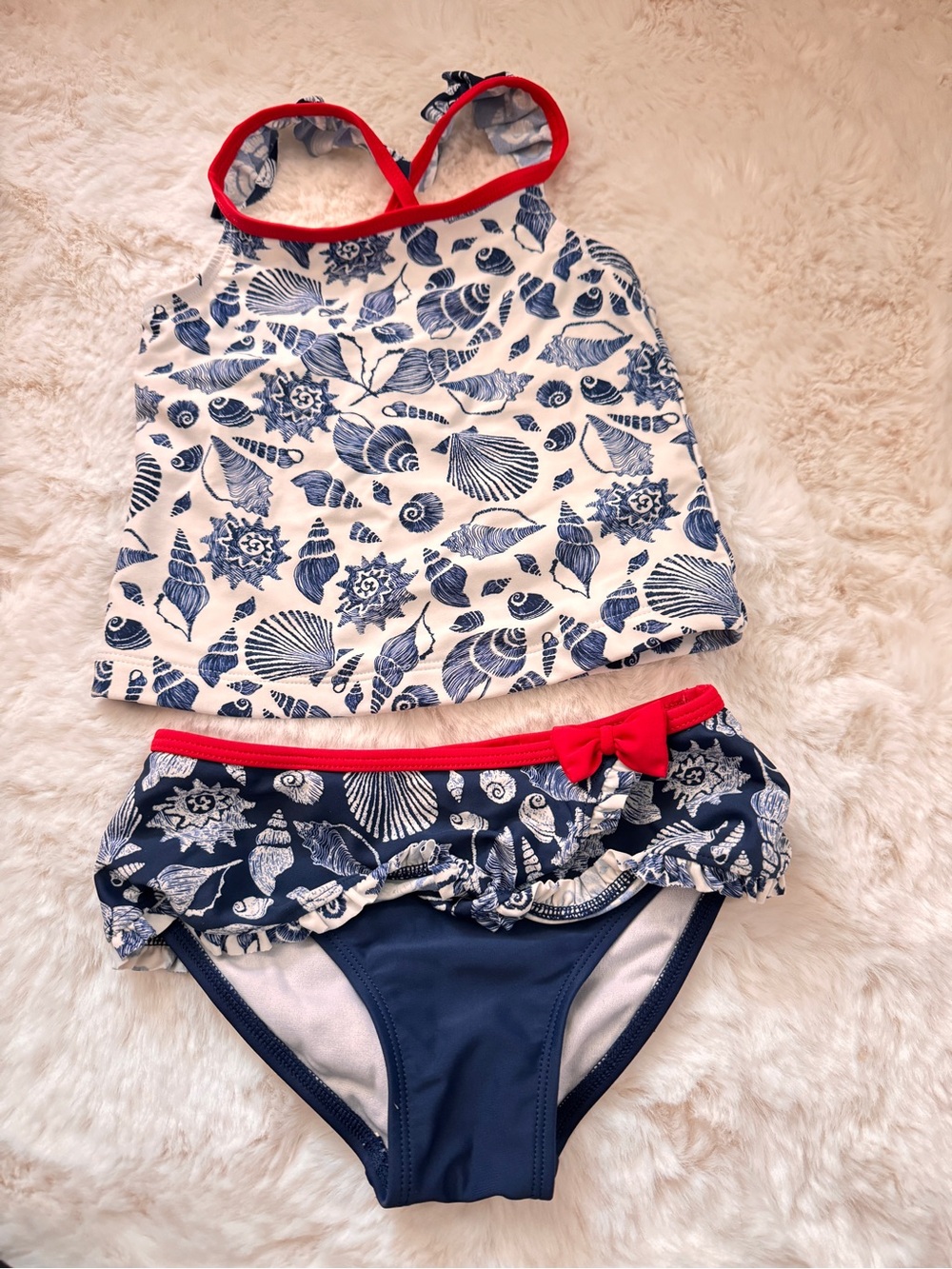 Tommy Bahamas, toddler girl 3T, white blue red seashell tankini set